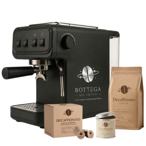 Macchina da Caffè Espresso “Bottega del Chicco Basic” – Nera + KIT Caffè Decaffeinato